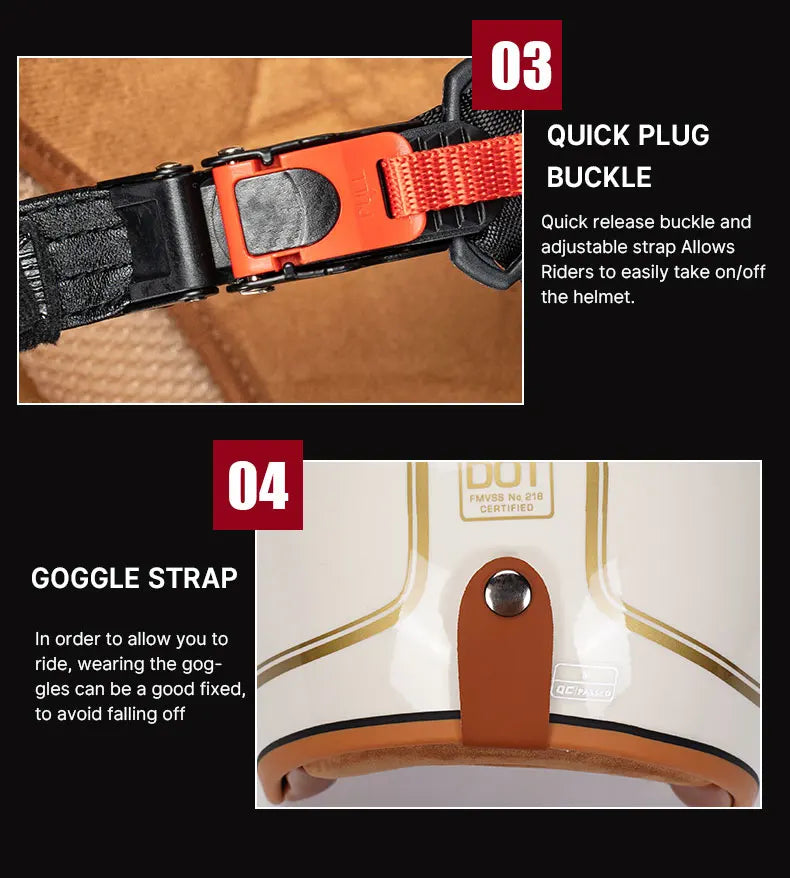 3/4 Open Face Retro Motorcycle Helmet with Bubble Visor - DOT Approved