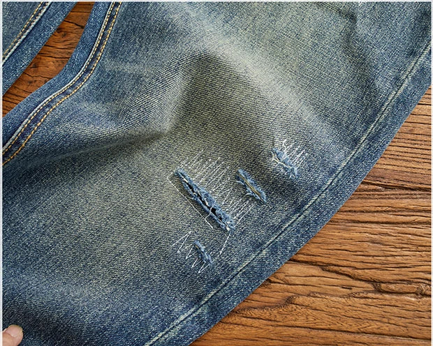 Men's Ripped Vintage Jeans | Casual Heavy Straight Leg Denim