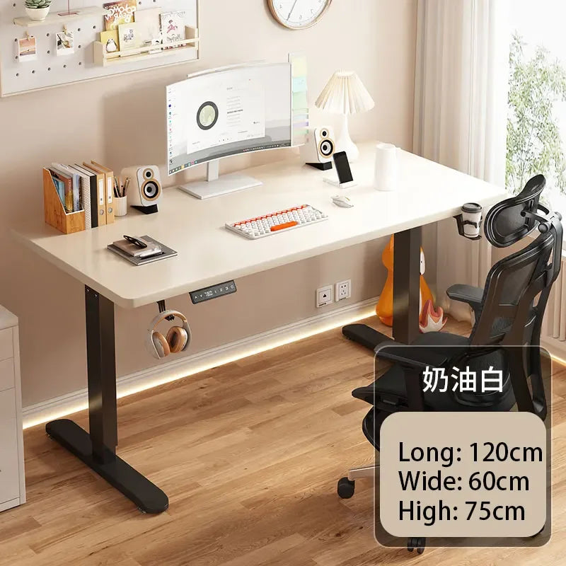 Electric Height Adjustable Solid Wood Computer Desk for Home & Office
