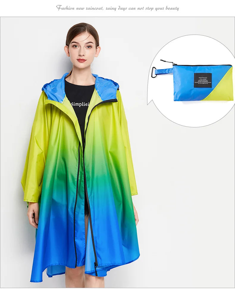 Big Size Women Gradient Color Raincoat | Lightweight Waterproof Cloak