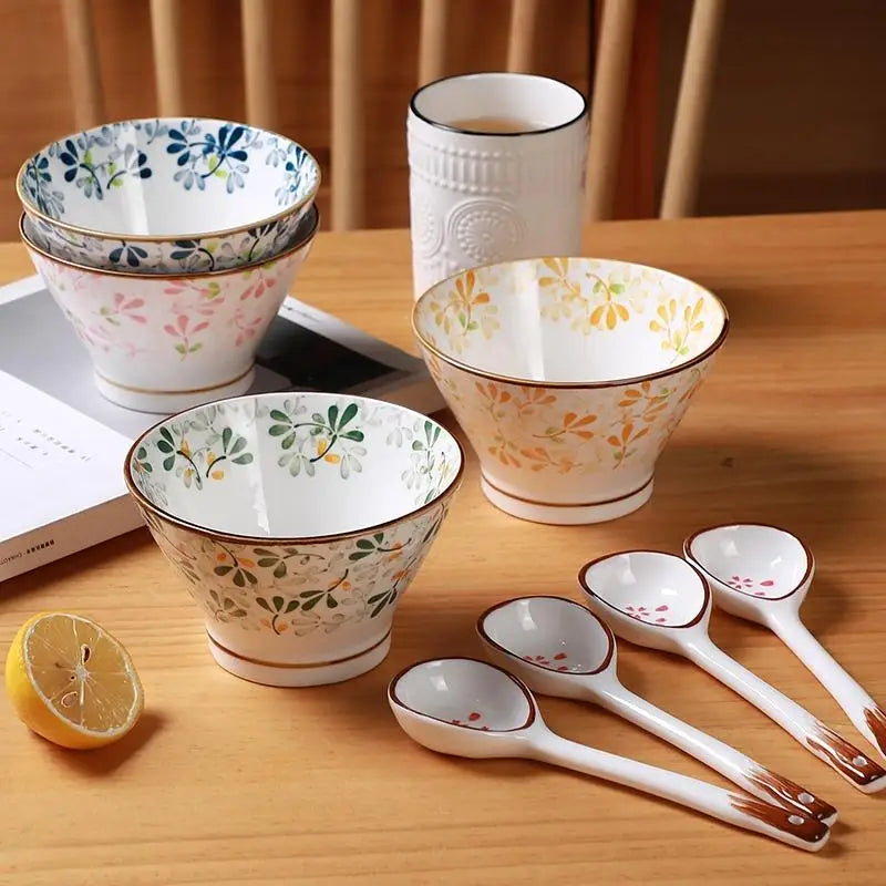 5 Inch Colorful Floral Ceramic Cone Bowls | Vintage Tableware