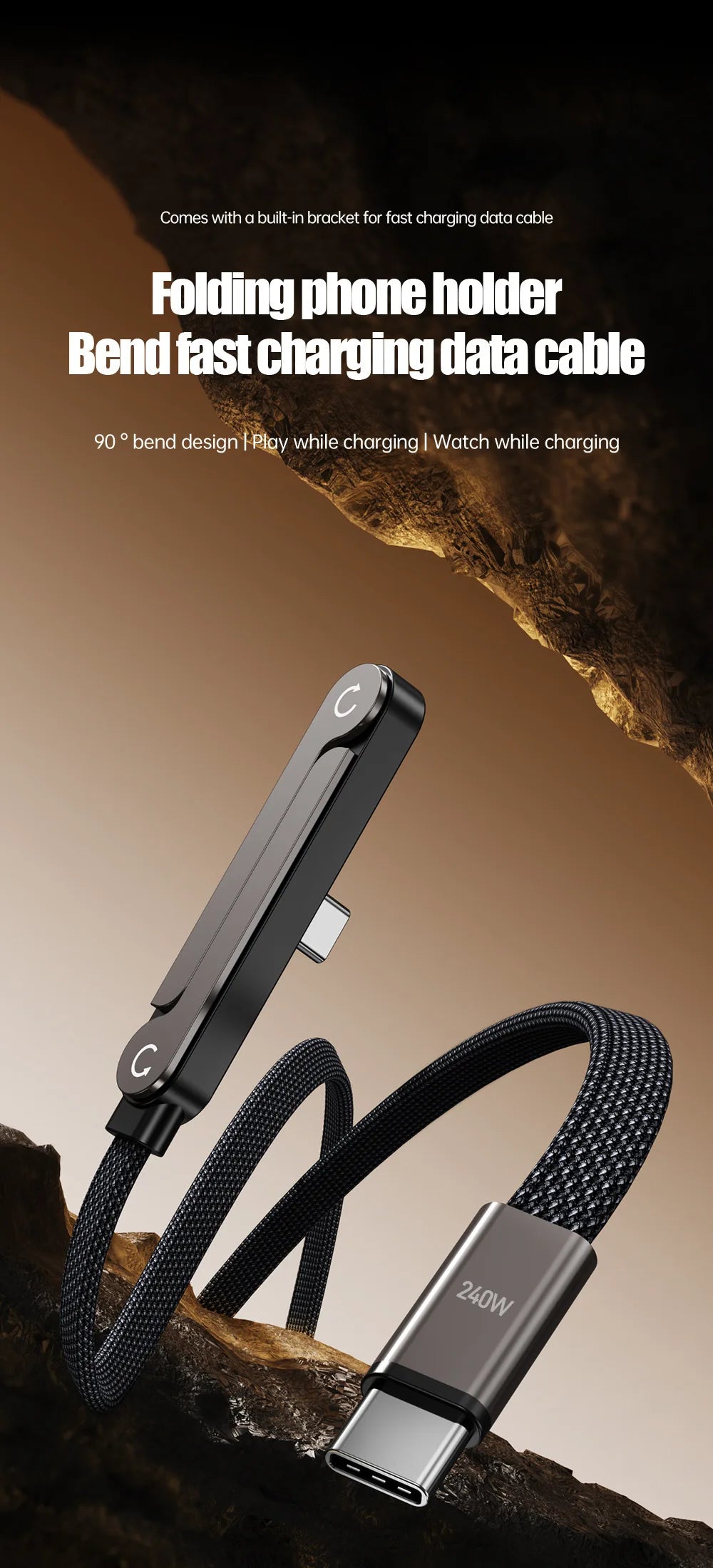 1.5m Foldable Fast Charging Cable & Phone Holder | Ultra-Fast Data