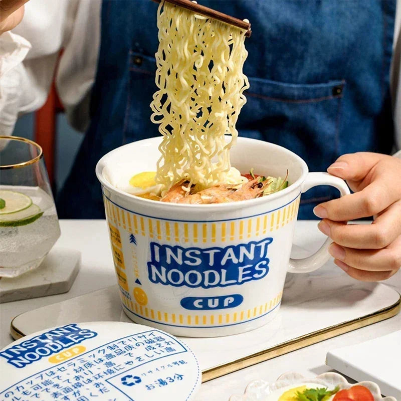 Cuenco de ramen de gran capacidad con asa | Elegante cuenco de cerámica para fideos