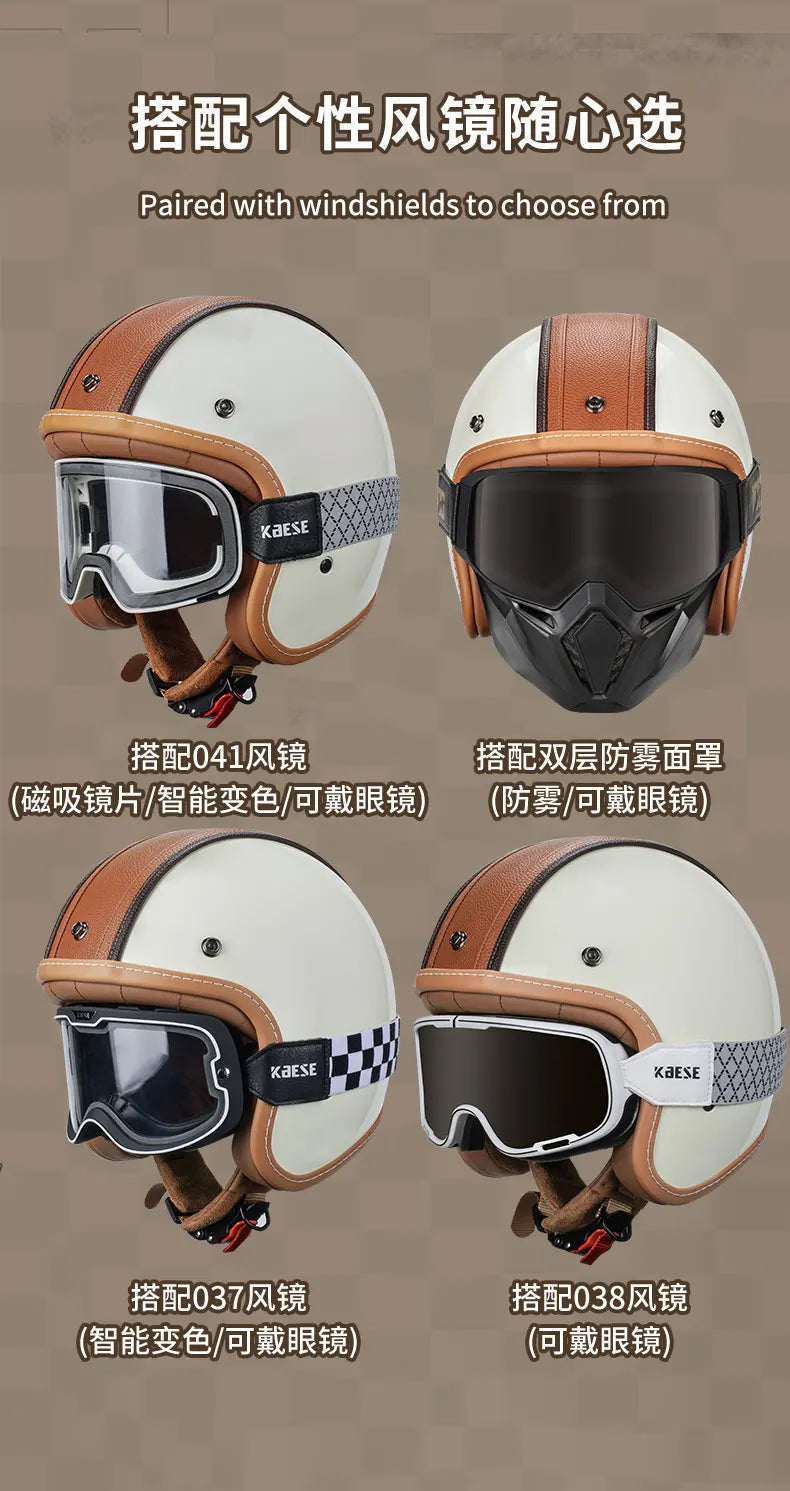 Retro Japanese Style Motorcycle Helmet with Bubble Shield
