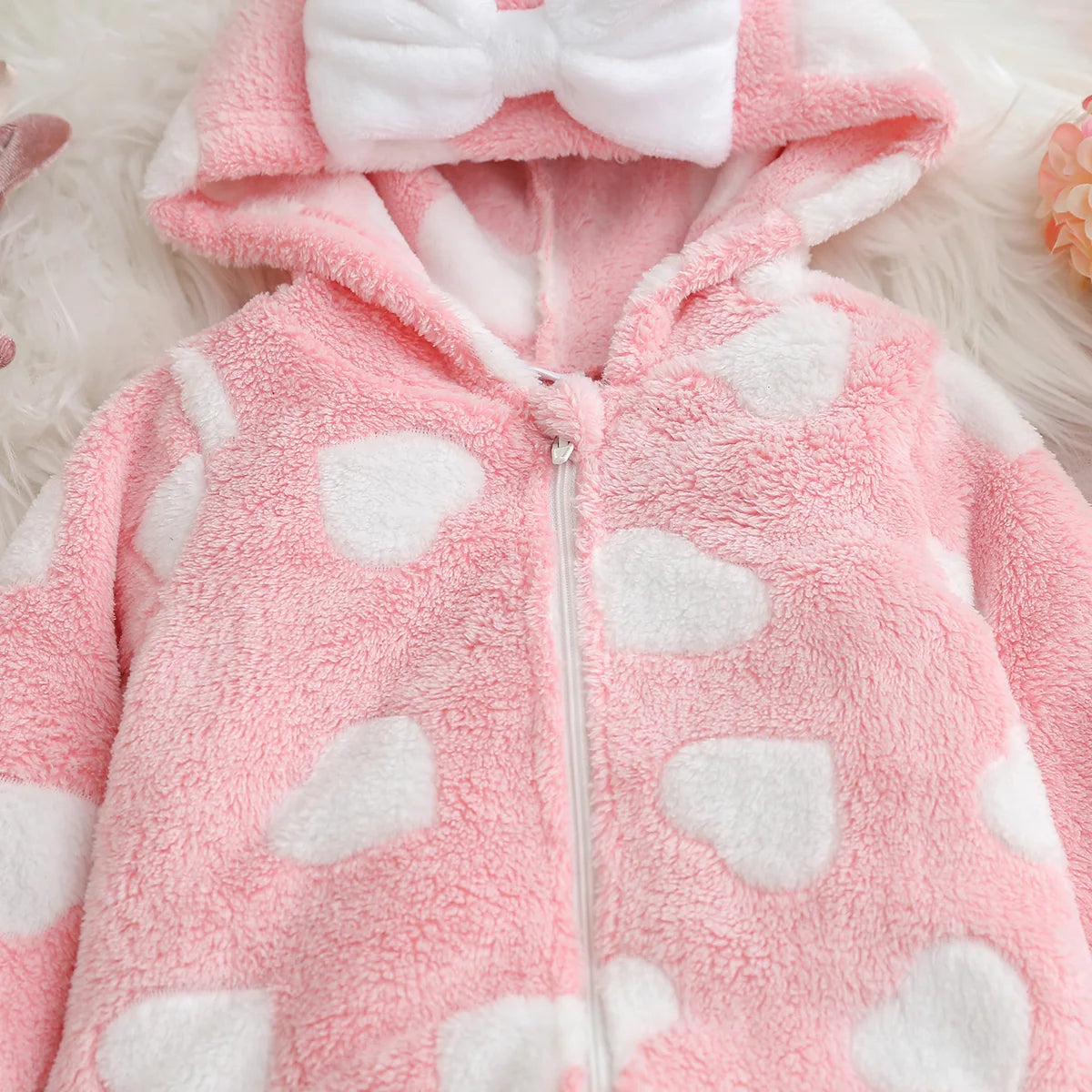 Girls Winter Plush Zipper Hooded Romper Suit | Soft and Cozy Baby Clothes