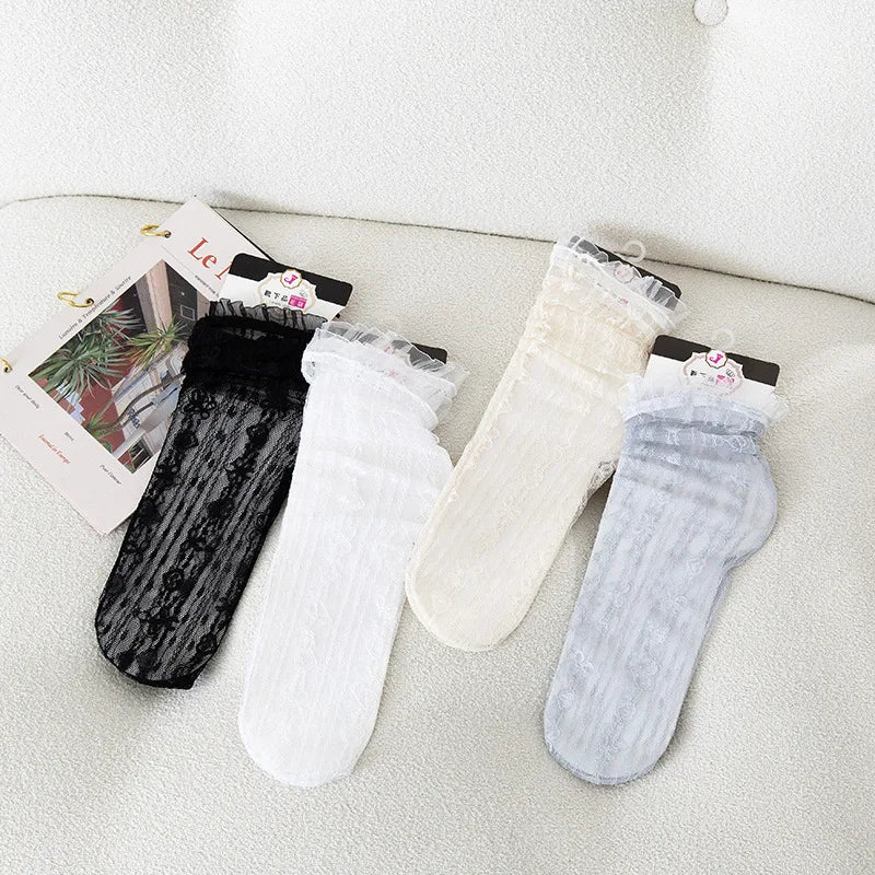 Ultra-Thin Transparent Lace Ruffle Socks for Women | Summer Style