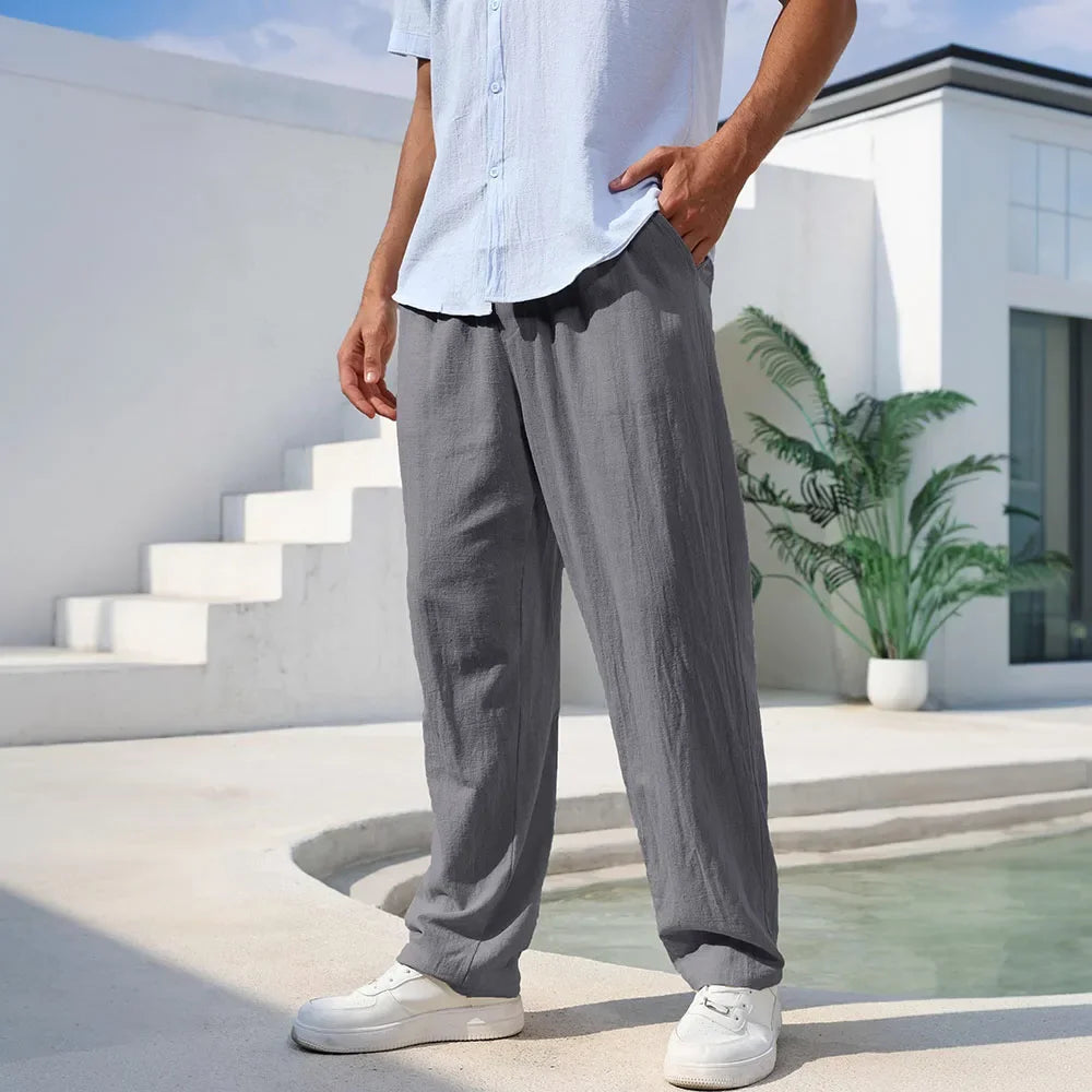 Men's Lightweight Cotton Linen Straight Leg Pants | Comfortable Casual Wear