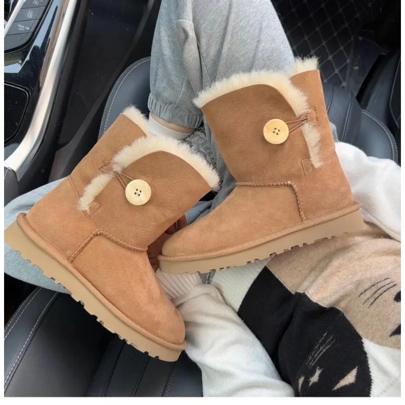 Women's Sheepskin Wool Snow Boots | Warm Fleece Lined Winter Boots