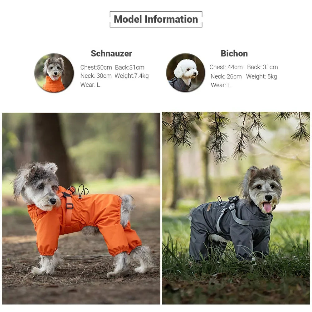 Adjustable Reflective Dog Raincoat with Harness for Small Dogs