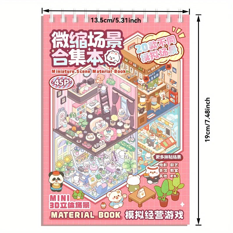 45Pcs Cartoon Landscape Stickers | 3D DIY Forest Village Fun