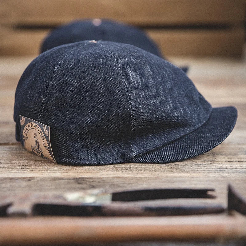 Oversized Men's Denim Newsboy Cap | Vintage Flat Cap for All Seasons