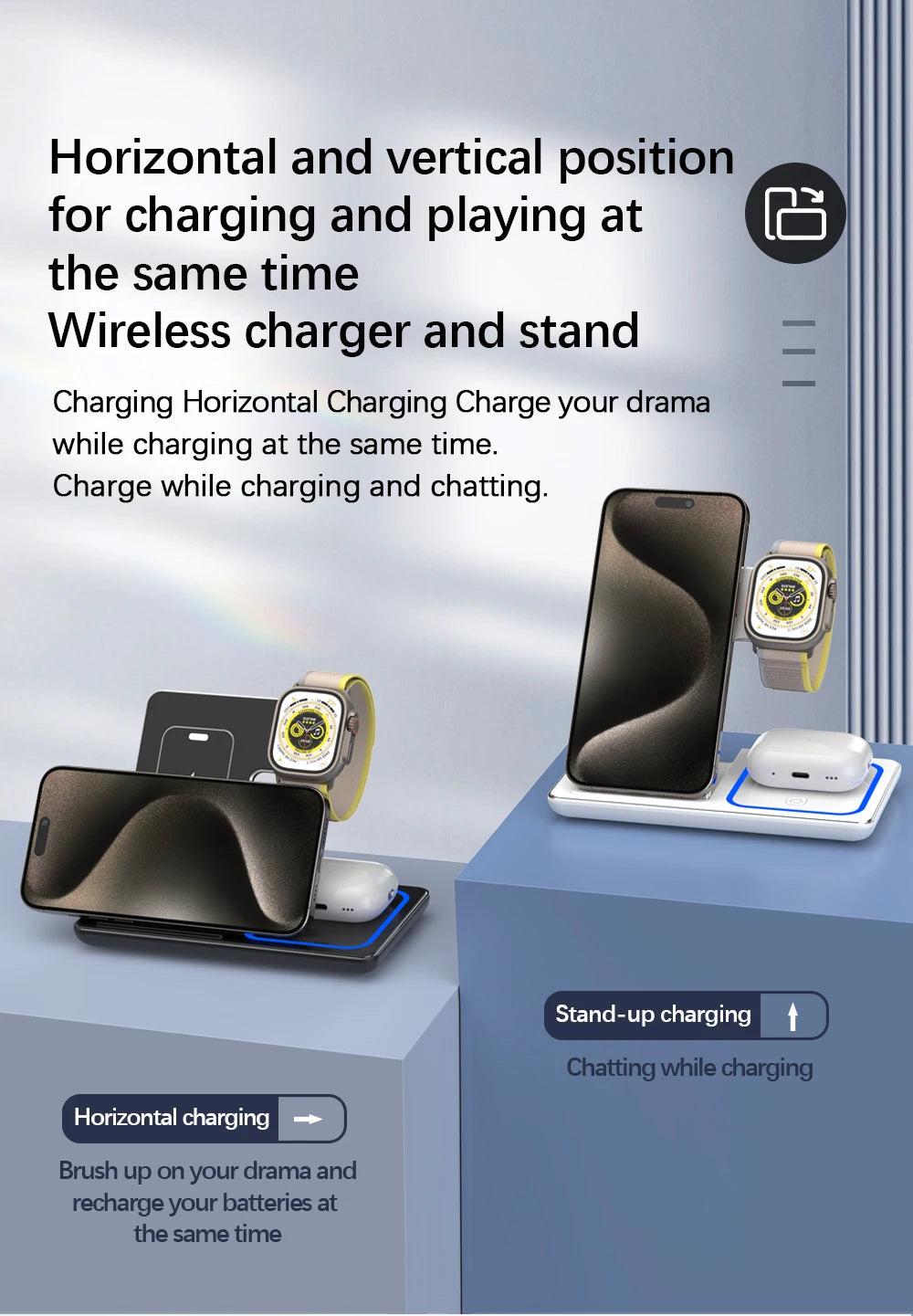 30W Foldable 3-in-1 Wireless Charging Station | Fast Qi Charger