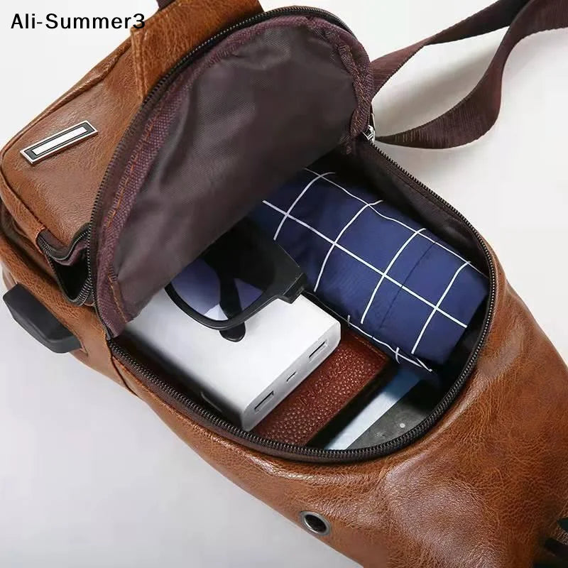 Men's Casual PU Crossbody Bag | Multi-Functional USB Charging