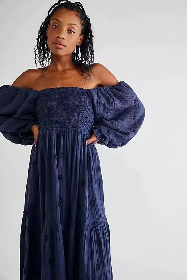 Boho Floral Embroidery Maxi Dress for Women | Casual Fashion