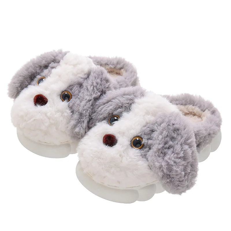 Cute Puppy Plush Slippers for Kids | Non-Slip Cozy Footwear