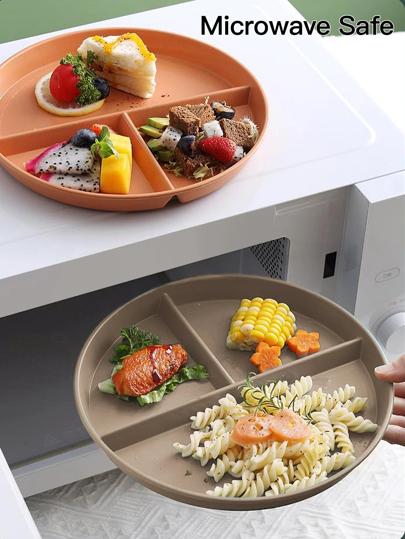 Reusable Round Plastic Divided Food Plate for Kids & Students