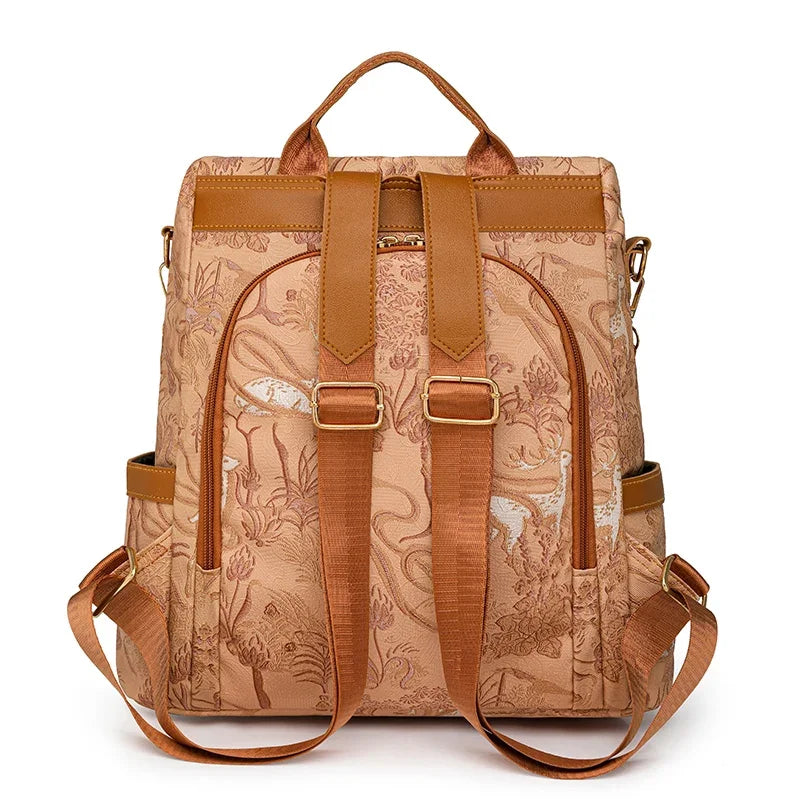 Stylish Color Blocking PU Leather Backpack | Anti-Theft Travel Bag