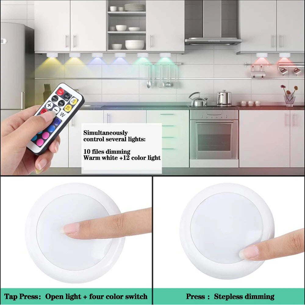 Multicolor LED Cabinet Light with Remote Control | Dimmable Puck Lamp
