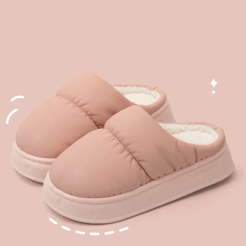 Women's Warm Flannel Plush Slippers | Cozy Waterproof Indoor Shoes