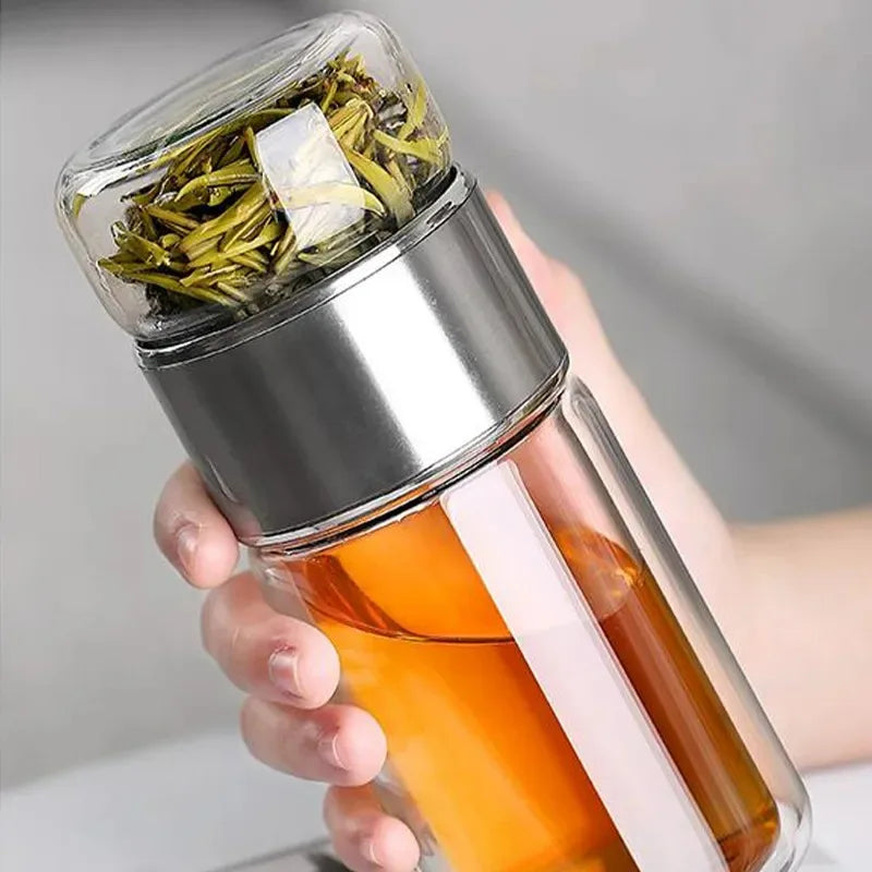High Borosilicate Glass Double Layer Tea Infuser Water Bottle