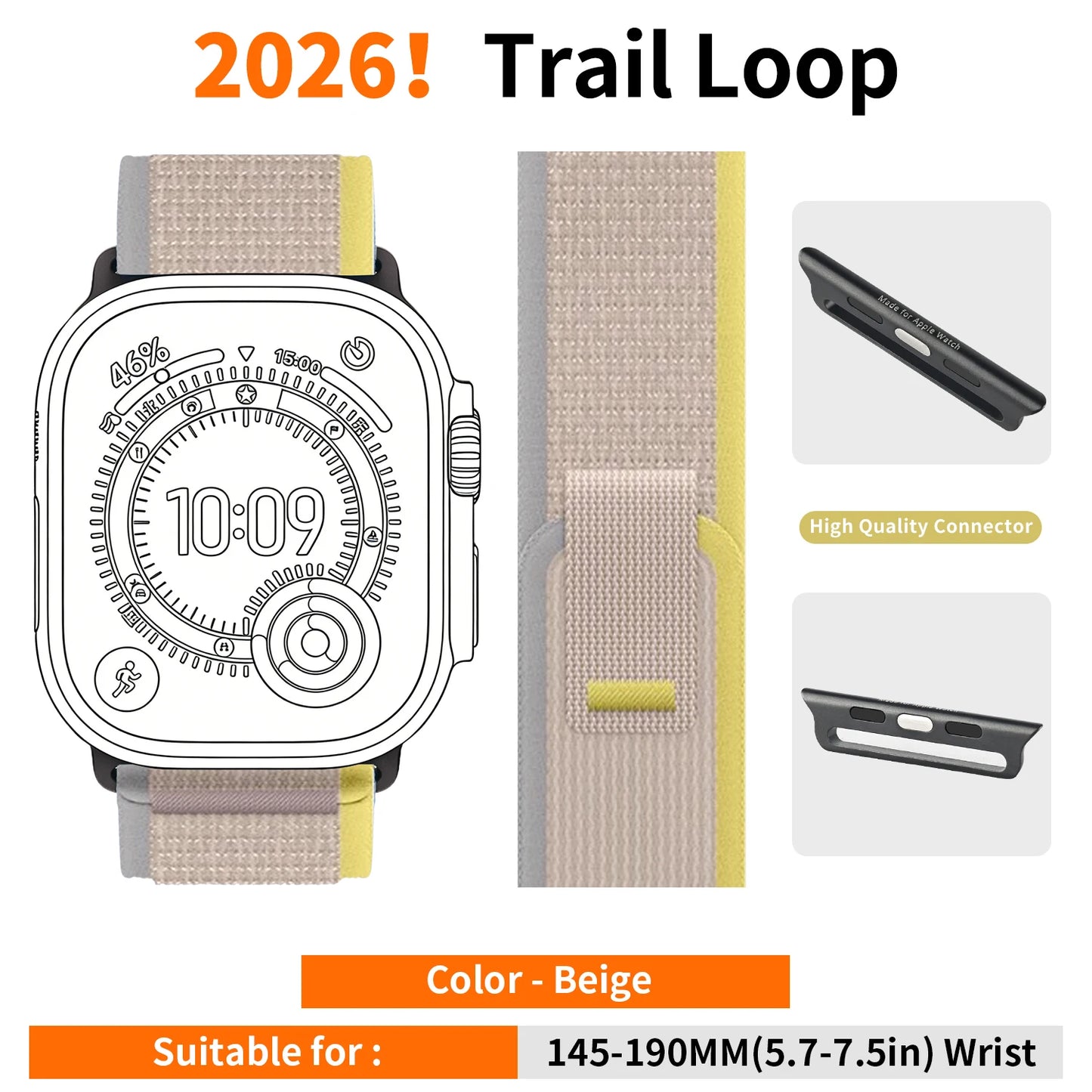 High-Quality Nylon Strap for Smartwatches | Natural Titanium Finish