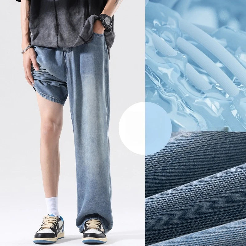 Men's Wide Leg Jeans | Breathable Loose Straight Leg Denim Pants