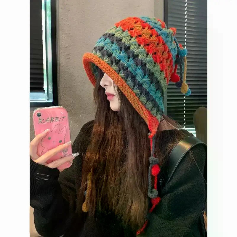 Women's Cute Bear Plush Knitted Hat | Cozy Winter Beanie