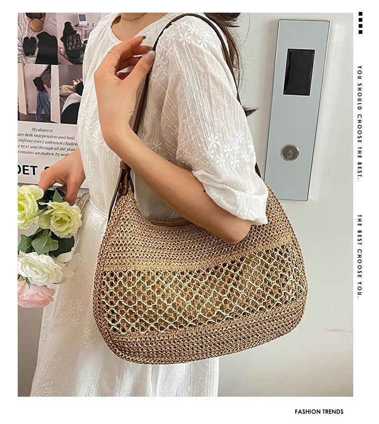 Bolso de Hombro Bohemio Tejido | Bolso de Playa de Gran Capacidad