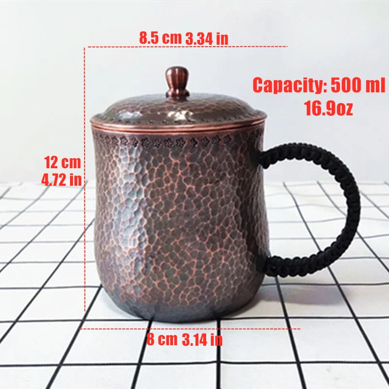 Handcrafted Pure Copper Beer Coffee Cup, Milk Mug, Retro Weave Handle, Thickened 500 ml Water Drinking Cups, Couple Gifts