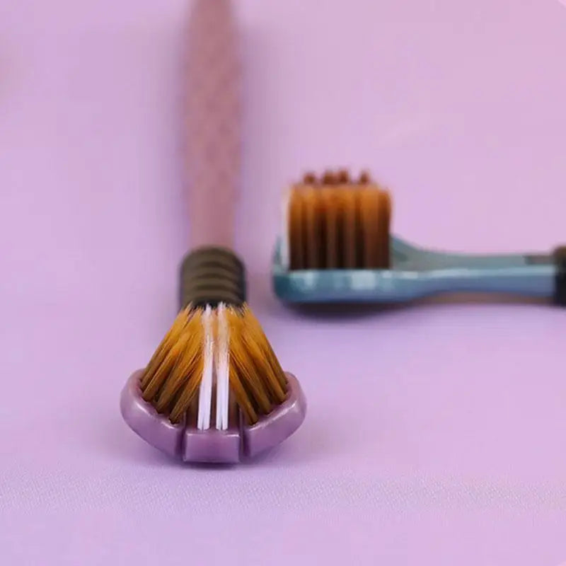 2pcs 3D Stereo Three-Sided Toothbrush Ultra Fine Soft Hair Adult Toothbrushes Tongue Scraper Oral Care 360° Cleaning Teeth Brush