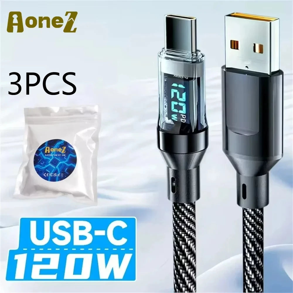 Smart Fast Charging Cable 60W 120W with LED Screen - Versatile & Durable