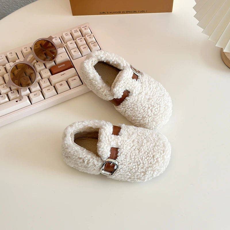 Kids' Warm Plush Flat Winter Shoes | Non-Slip Fashion Footwear