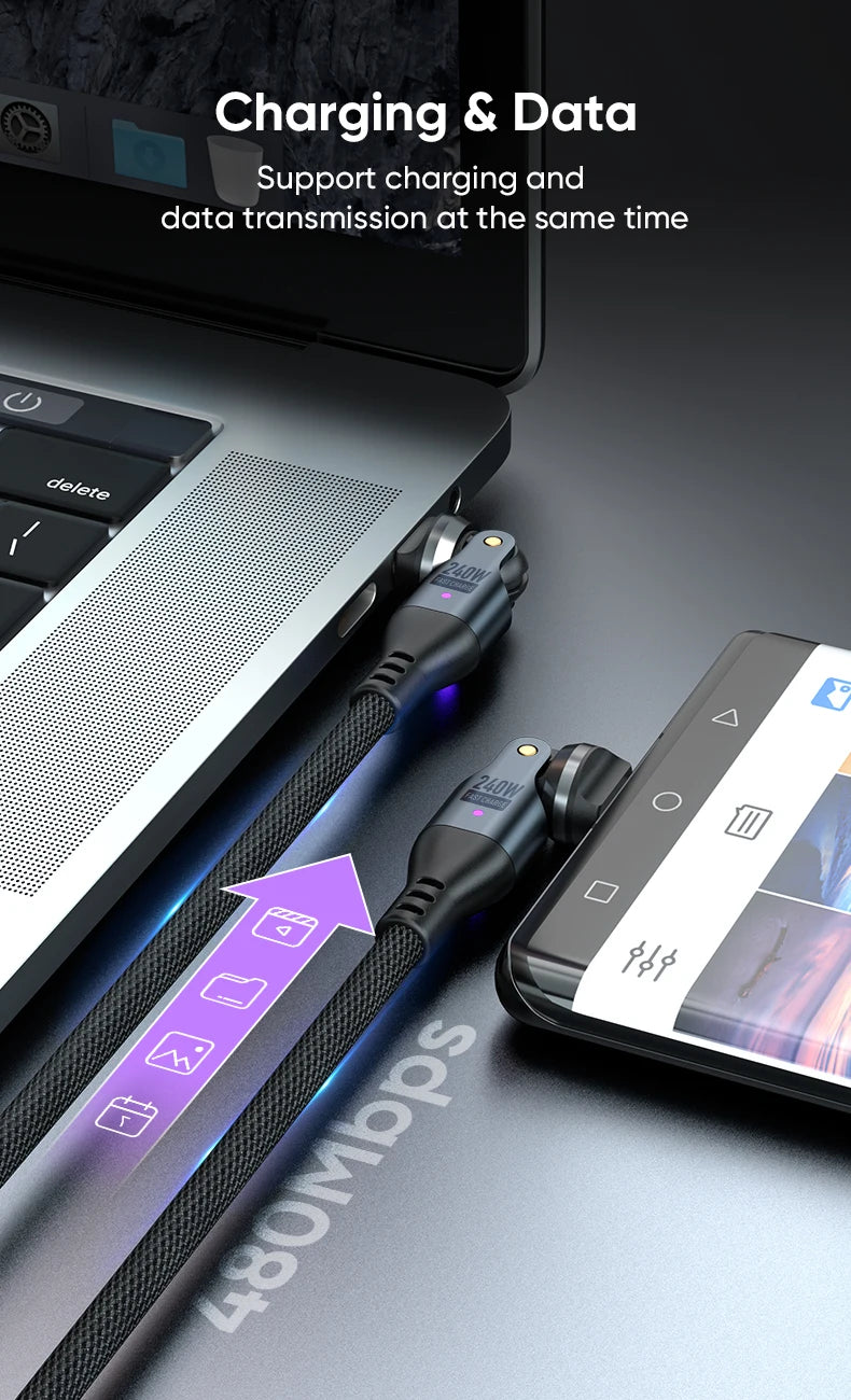 540° Rotating USB C to Type C Fast Charging Cable | 240W, Braided