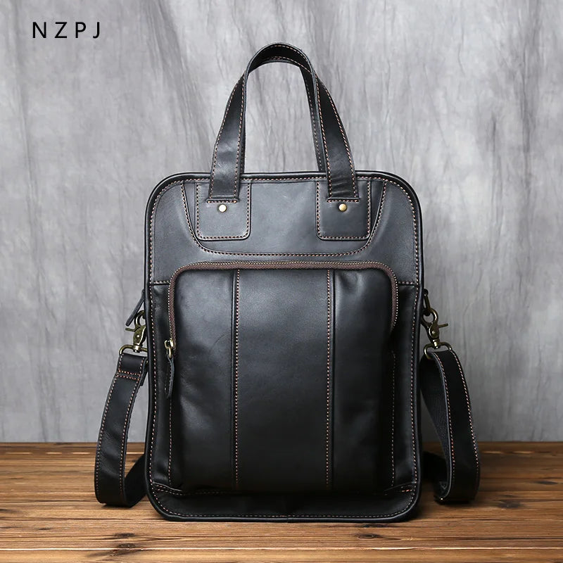 Men's Leather Messenger Bag | Casual Briefcase for 14 Inch Laptop