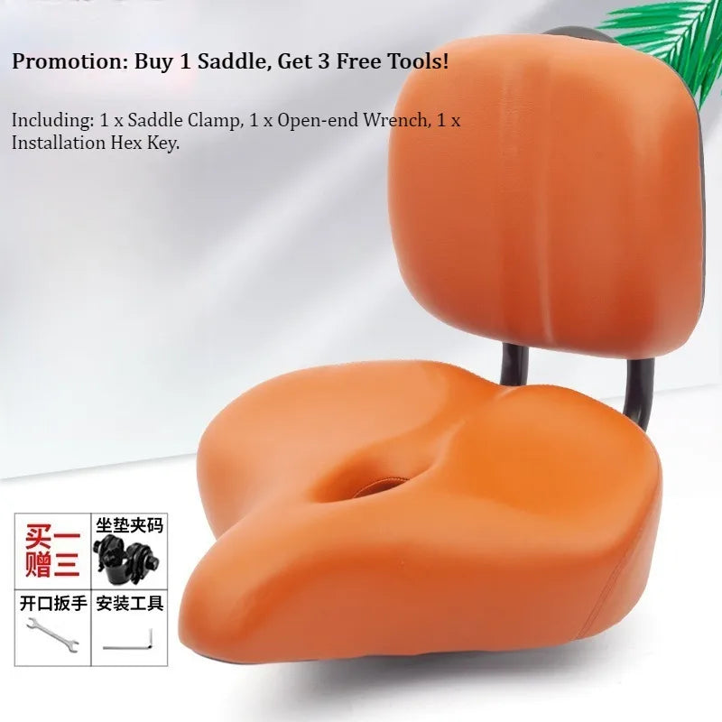 Oversized Comfort E-Bike Saddle with Backrest | PU Leather Seat