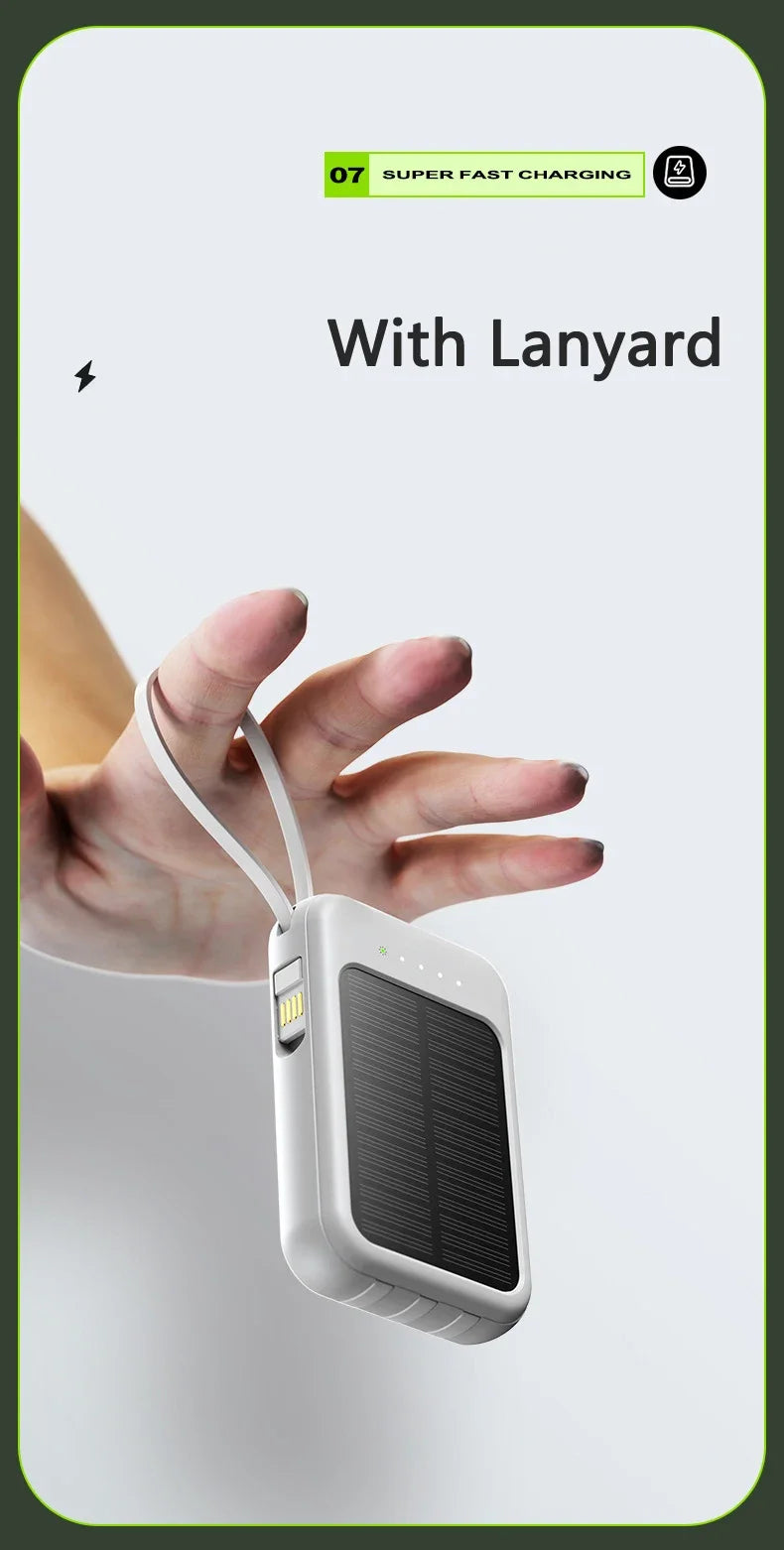 50000mAh Mini Solar Power Bank | Portable Charger with Cables