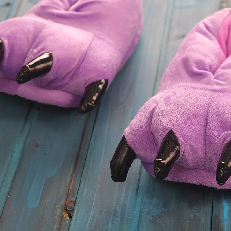 Animal Paw Plush Slippers | Cozy Dinosaur & Monster Indoor Shoes