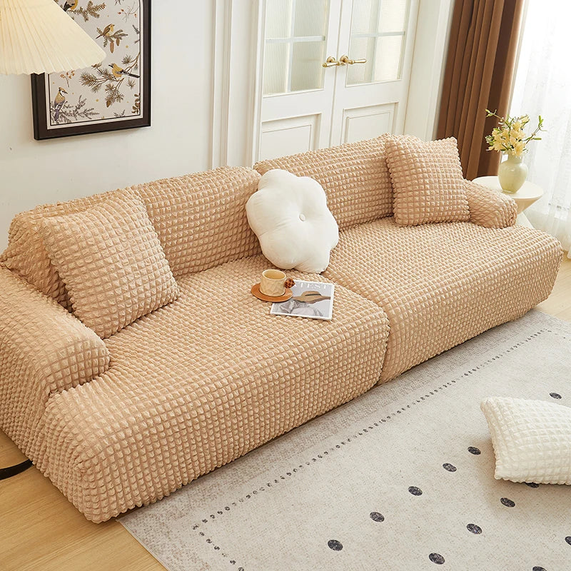 Solid Color Bubble Popcorn Sofa Cover | Elastic & Durable Fit