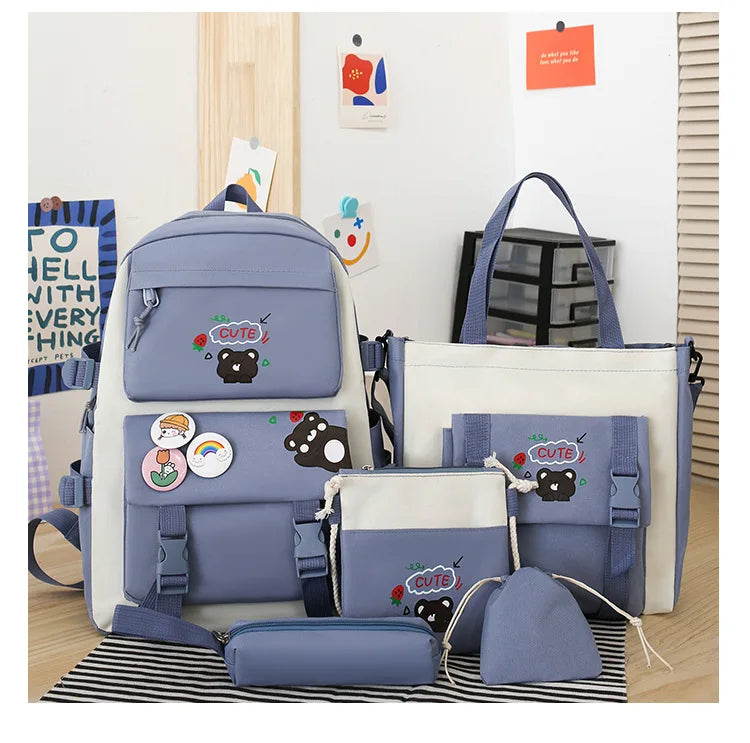 Large Capacity Kids Backpack | Versatile Nylon School Bag Set