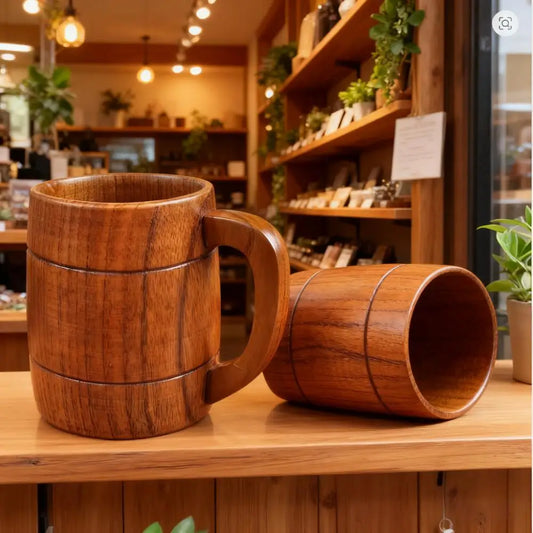 Taza de café de madera artesanal de 320 ml | Vajilla vintage ecológica