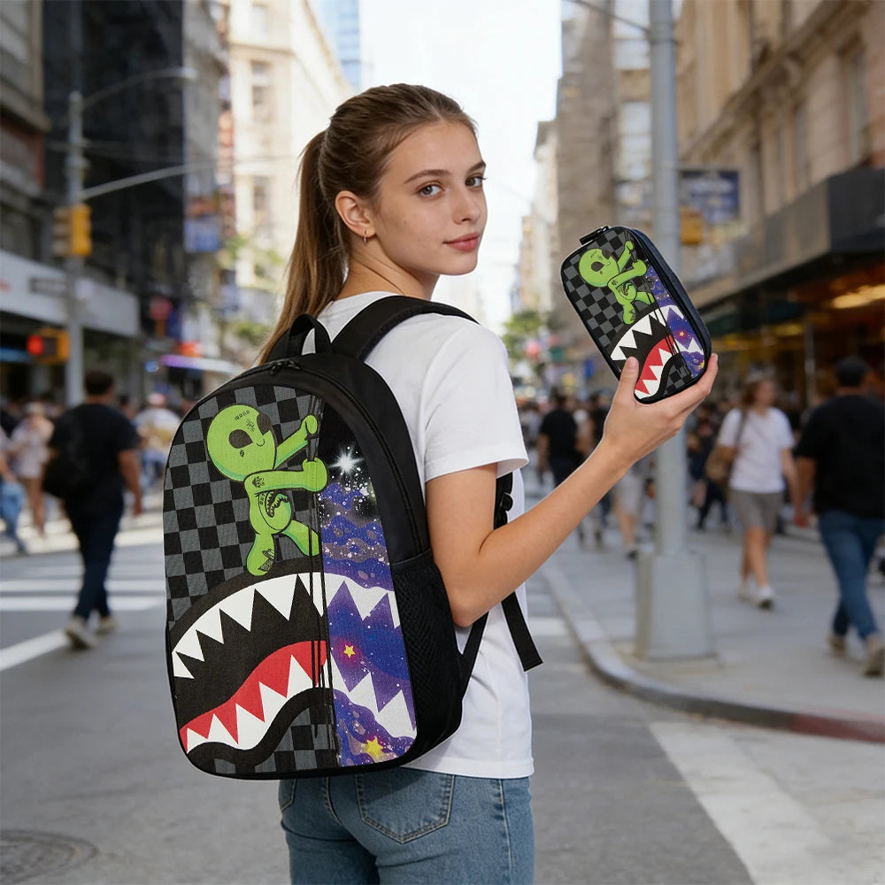Trendy Shark Graphic Backpack Set | Ideal for School & Adventures