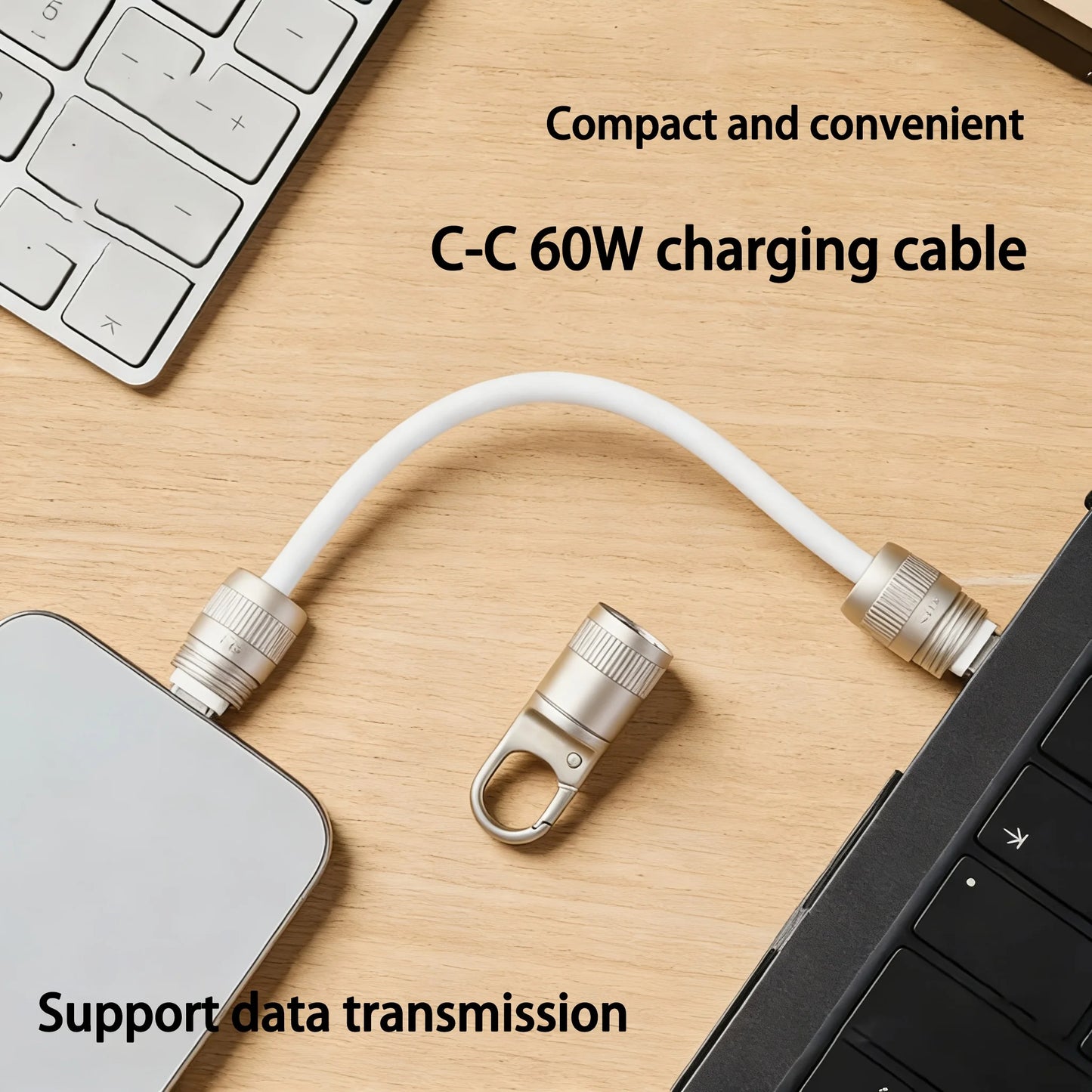 60W Mobile Fast Charging Cable | Type-C Keychain Anti-Loss Design