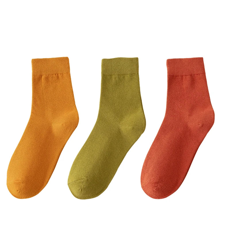 Calcetines de algodón de color liso para mujer | Comodidad suave y transpirable