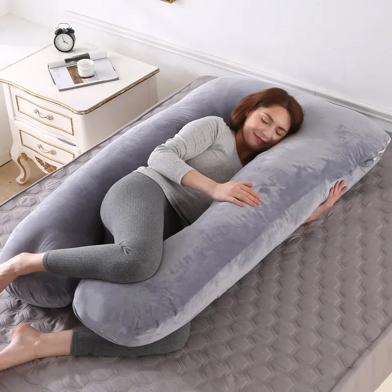 Soft Fleece U-Shape Pregnancy Body Pillow — Full Support Maternity Sleeping Cushion & Lumbar Side Protection Pillow