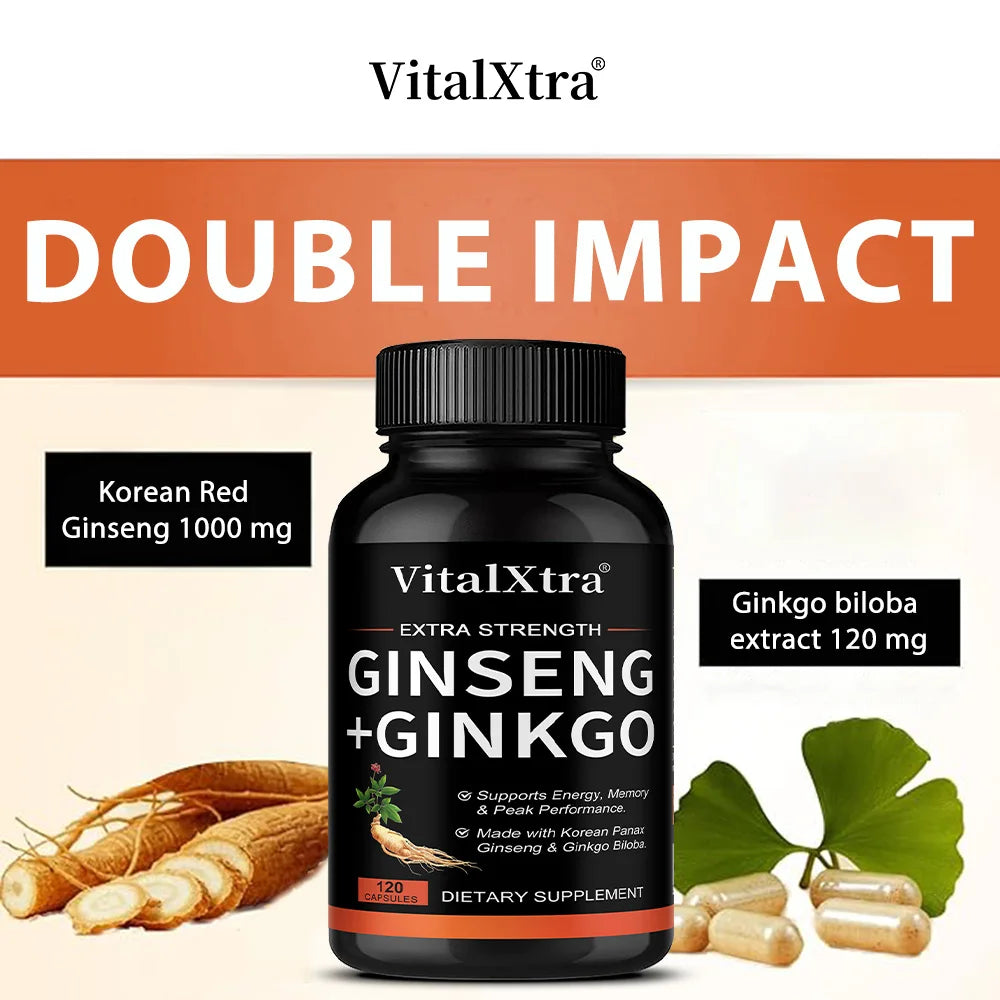 Energy Supplement Capsules with Ginseng & Ginkgo for Focus & Health