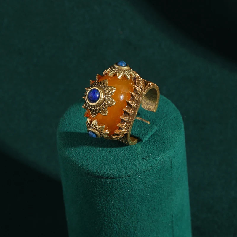 Vintage Sun Ring with Yellow Stone | Elegant Antique Jewelry