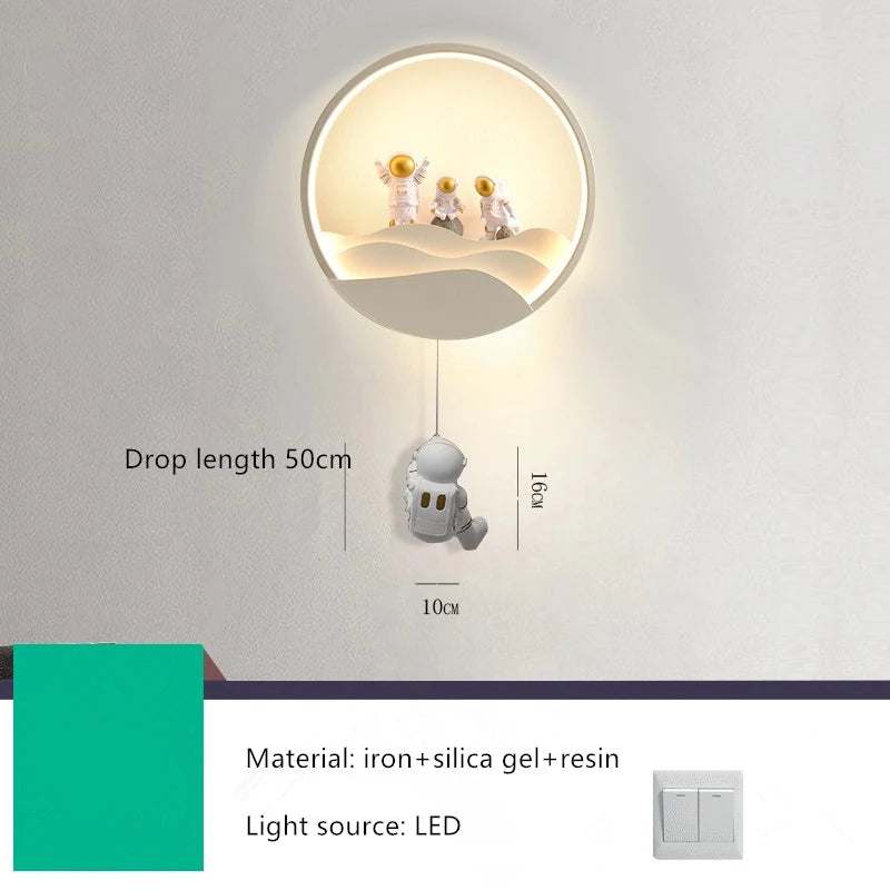 Creative LED Astronaut Moon Wall Lamp for Kids' Rooms