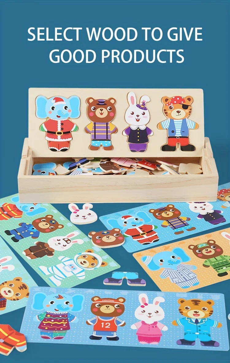 25Pcs Animal Dress-Up Wooden Play Set | Engaging Montessori Toys