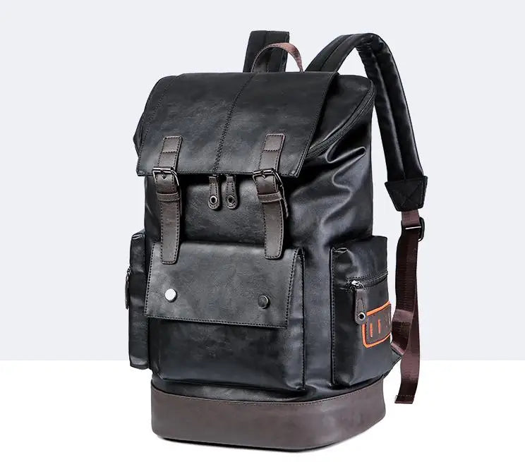 Men's Fashion PU Leather Large Capacity Waterproof Backpack