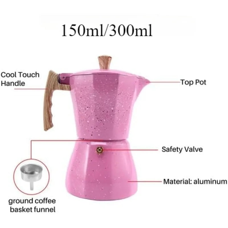 Pink Aluminum Moka Pot | Reusable Mocha Espresso Maker for Home